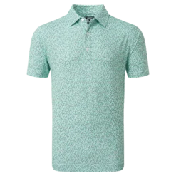FootJoy Confetti Print Pique Golf Polo Shirt - Aqua Surf