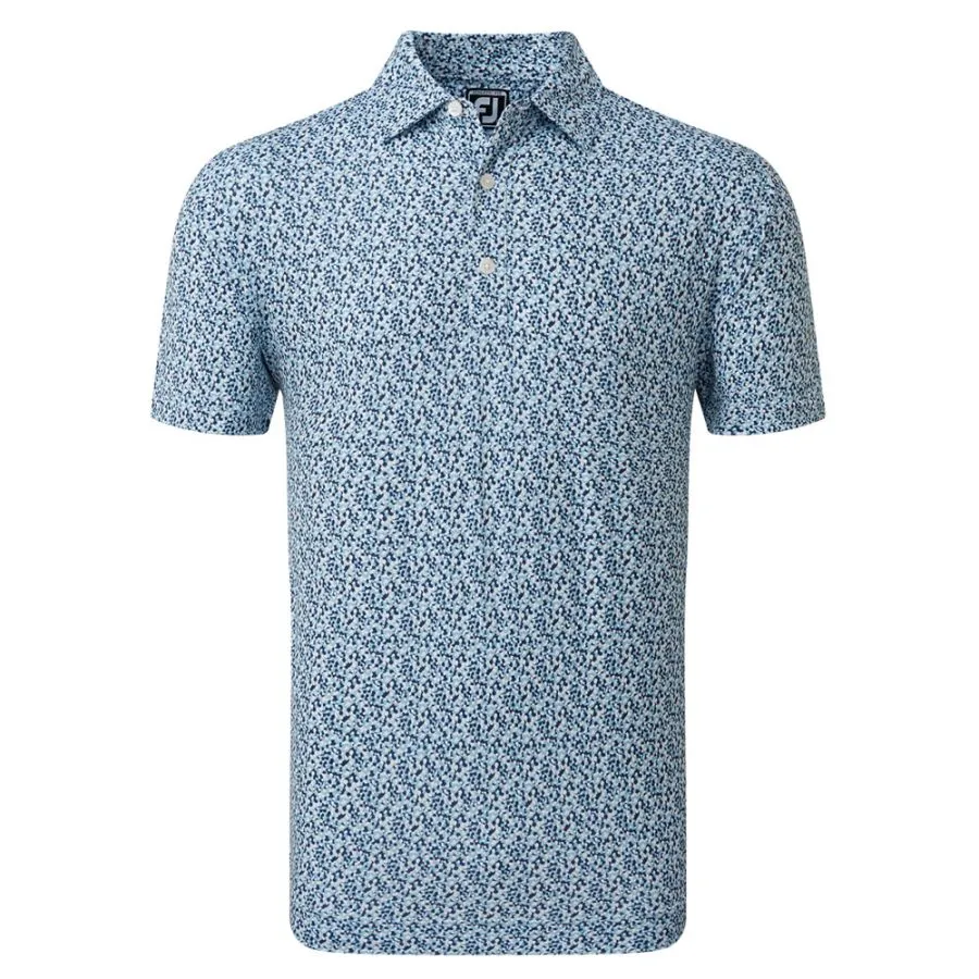 FootJoy Confetti Print Pique Golf Polo Shirt - Blue 3 FootJoy Confetti Print Pique Golf Polo Shirt - Blue